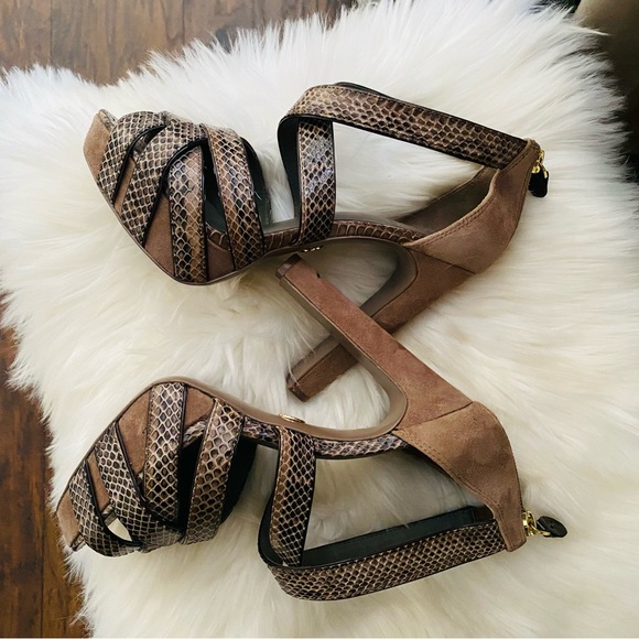 Tory Burch Python Leather and Suede Platform Heel Sandals - Picture 5 of 15